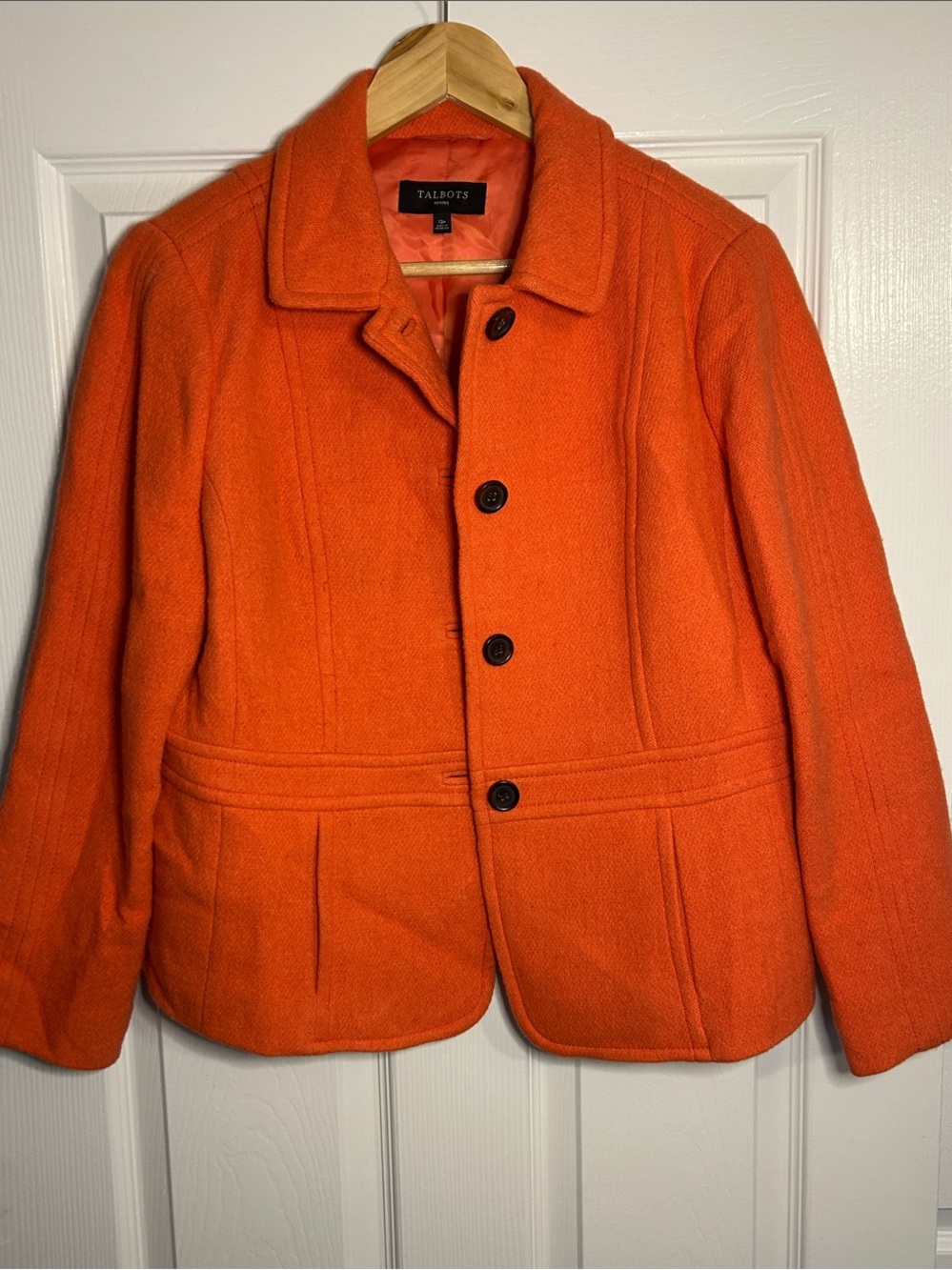 Talbots Petites Coral Orange Wool Blend Tailored Blazer Jacket 12P